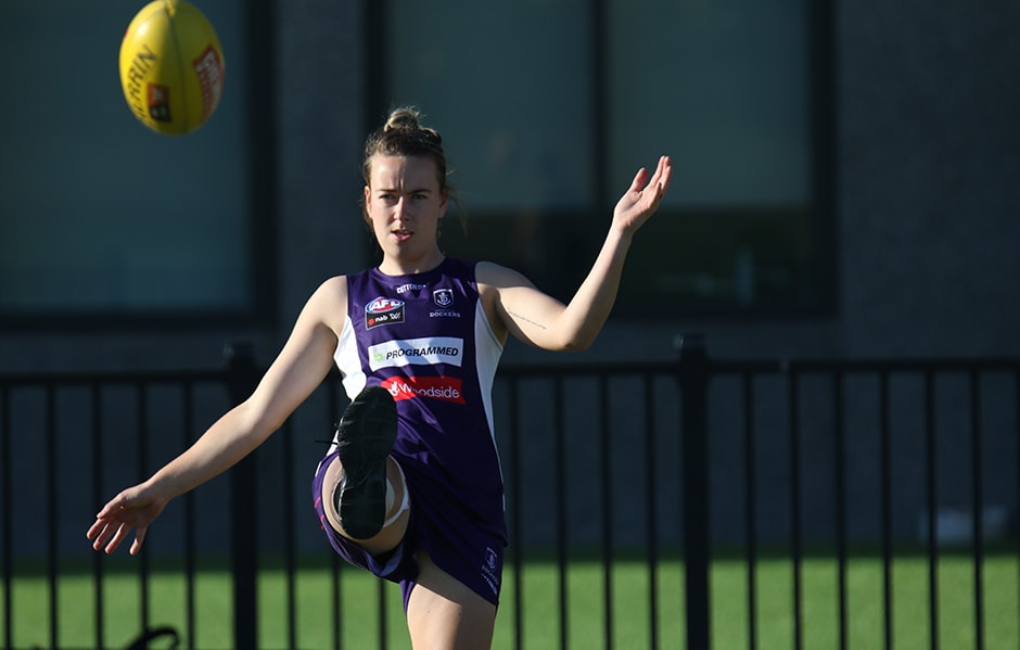 Bresland_Article.jpg Bresland collected 12 disposals and three tackles from full back and was solid in defence. - AFLW,Fremantle,Fremantle Dockers,Tayla Bresland